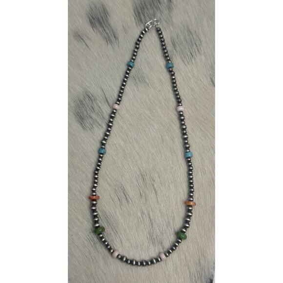 Native American Sterling Silver Pink Conch Turquoise Spiny Navajo Pearl Necklace - Picture 7 of 8